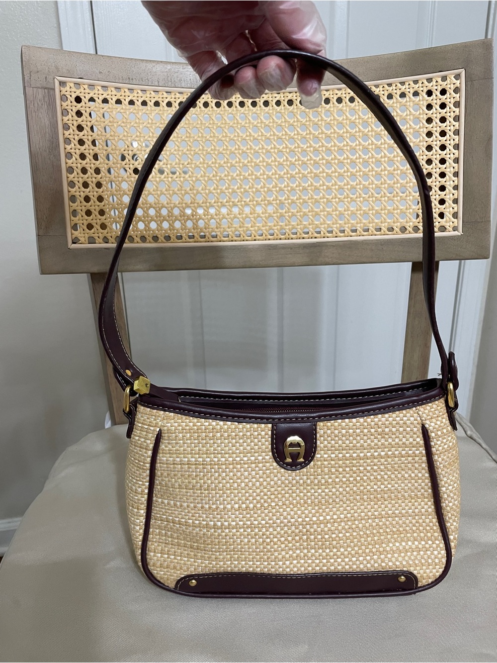 Aigner Shoulder Bag with Brown Leather Trim